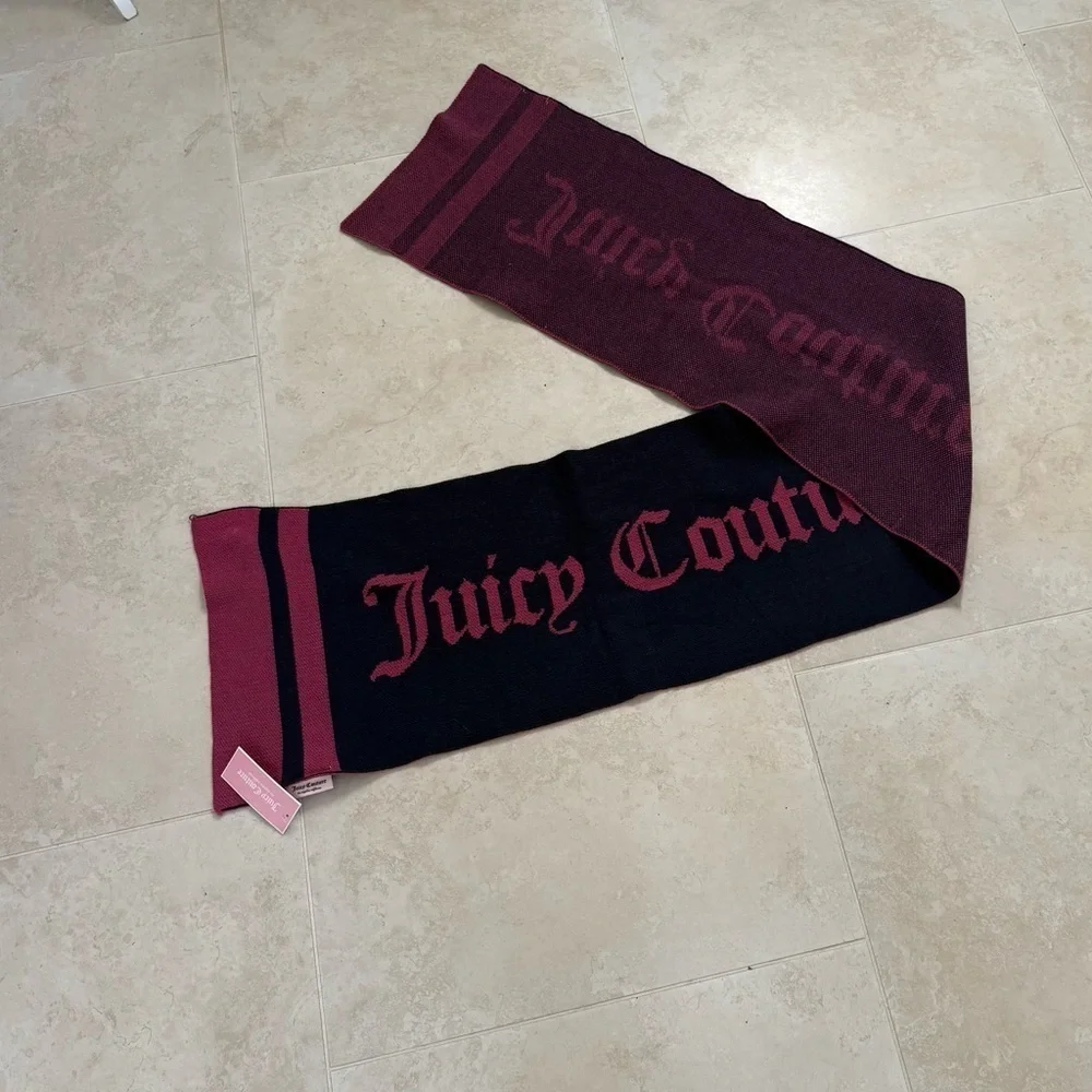 Juicy Couture Black & Burgundy Logo Knit Scarf NWT